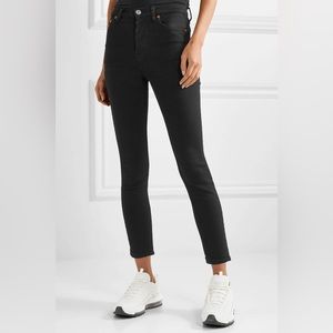 RE/DONE • high rise ankle crop button fly in faded black size 24